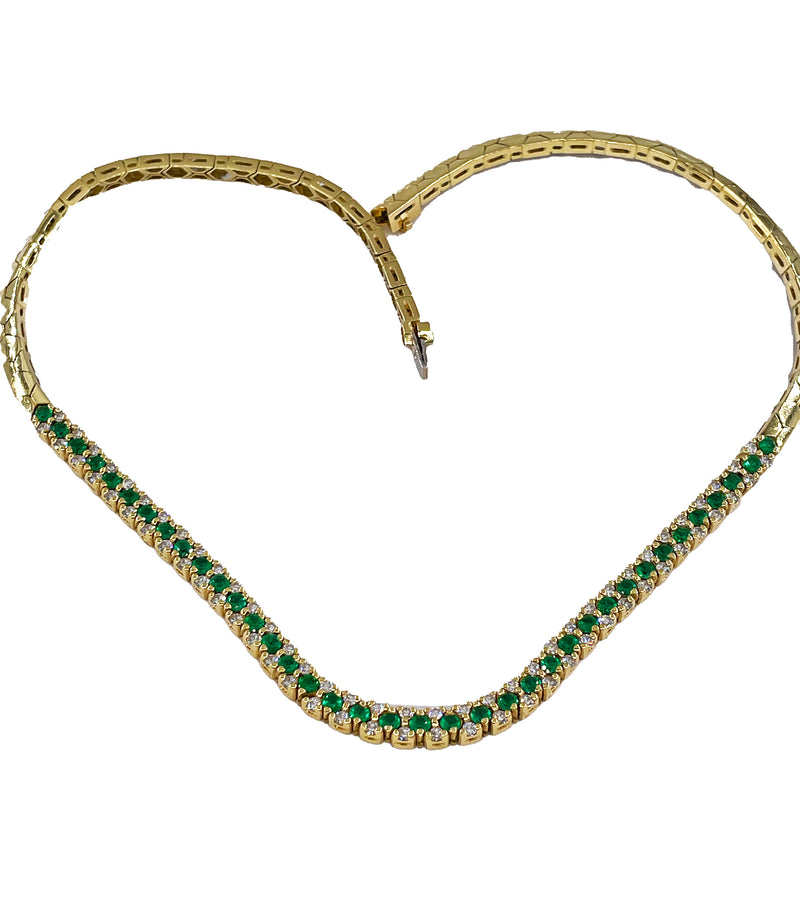 18K Gold Estate Vintage 4.43ctw Natural Emerald & Diamond Collar Necklace