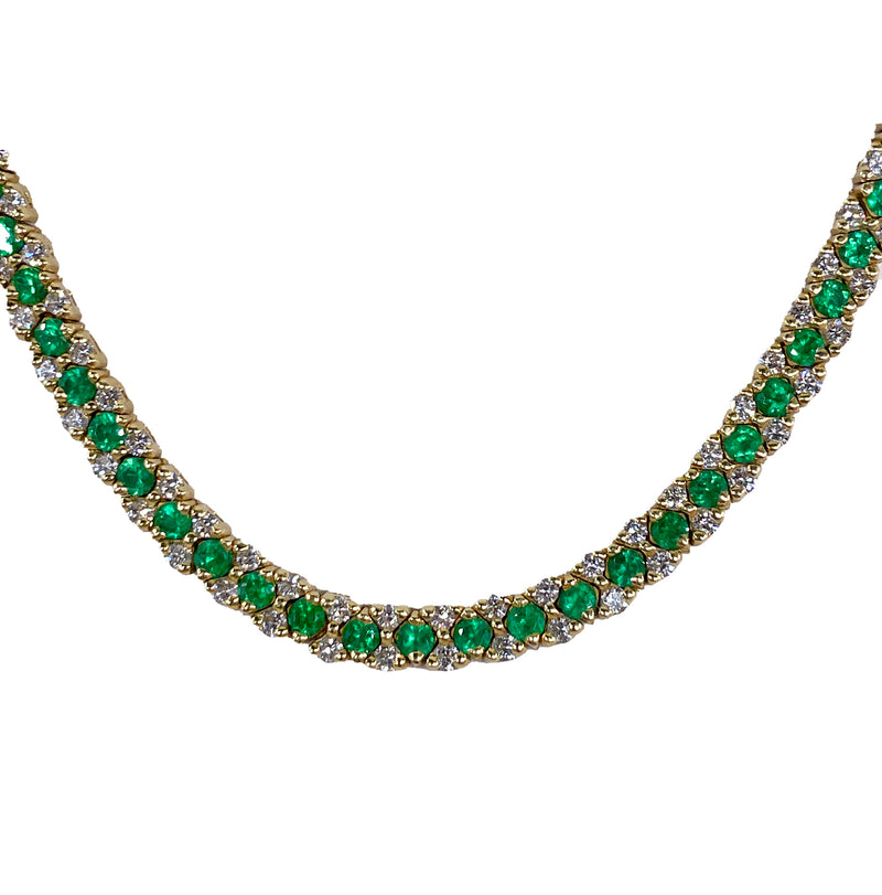 18K Gold Estate Vintage 4.43ctw Natural Emerald & Diamond Collar Necklace