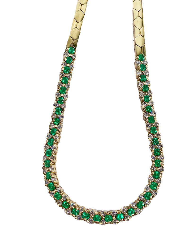 18K Gold Estate Vintage 4.43ctw Natural Emerald & Diamond Collar Necklace