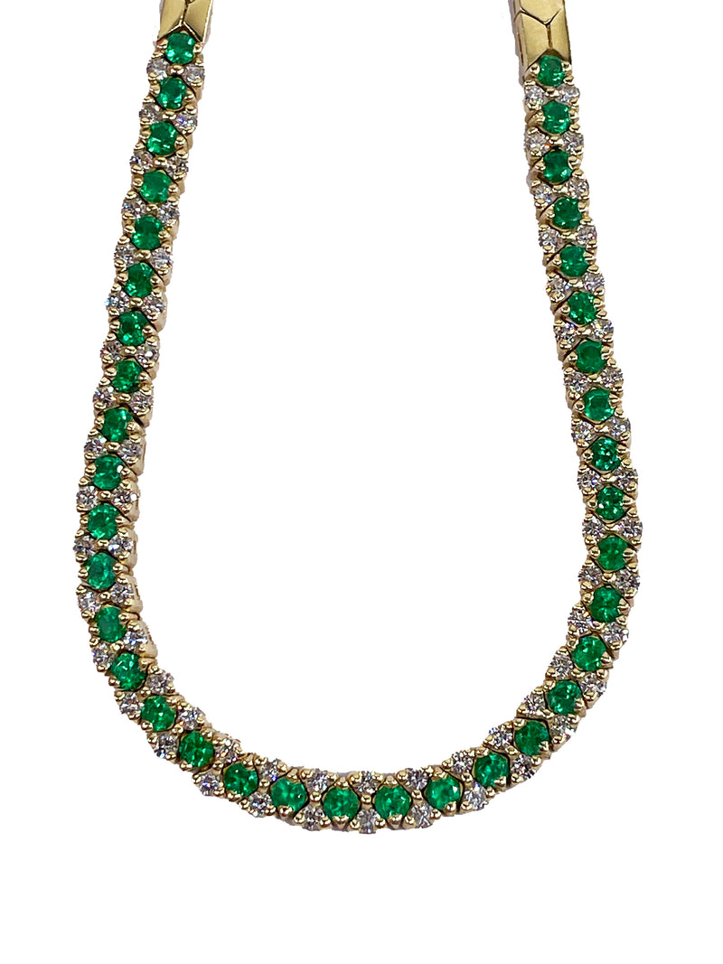 18K Gold Estate Vintage 4.43ctw Natural Emerald & Diamond Collar Necklace