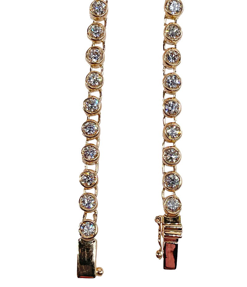 Italian Vintage 9.12ct Pear Shaped & Round Diamond Bezel Line Tennis Rivera 18K Gold Necklace