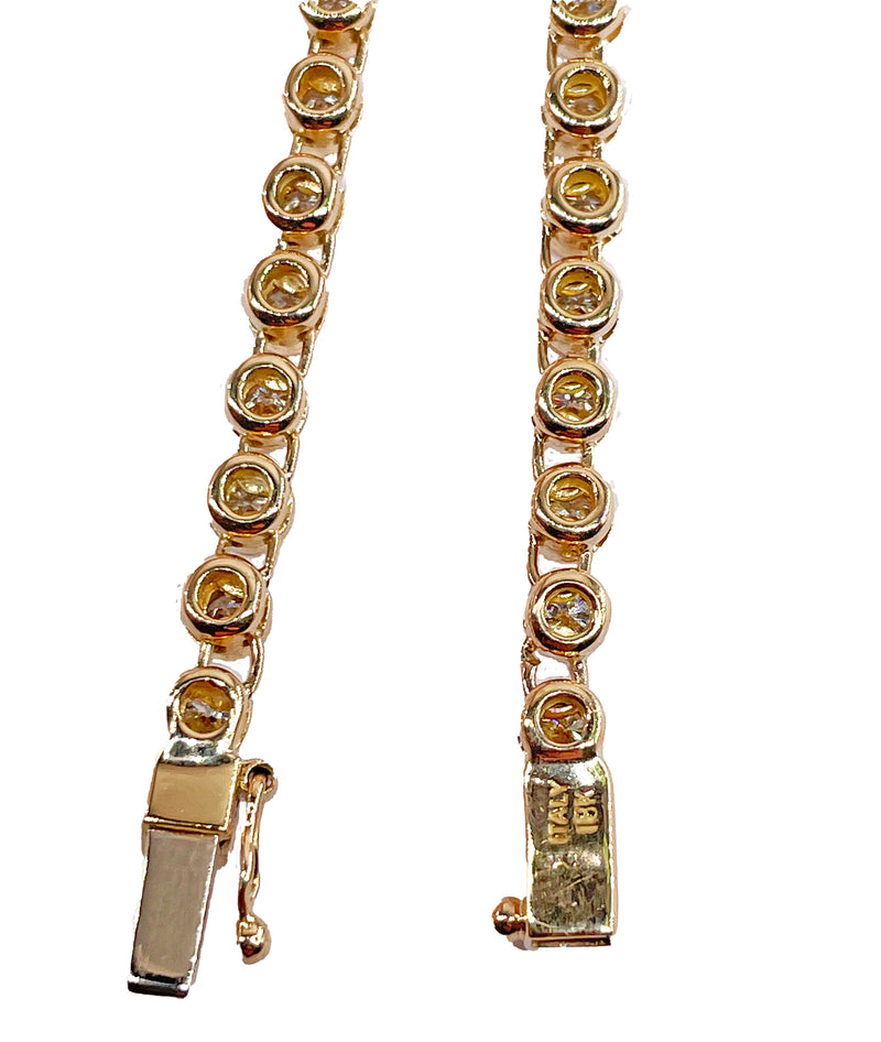 Italian Vintage 9.12ct Pear Shaped & Round Diamond Bezel Line Tennis Rivera 18K Gold Necklace