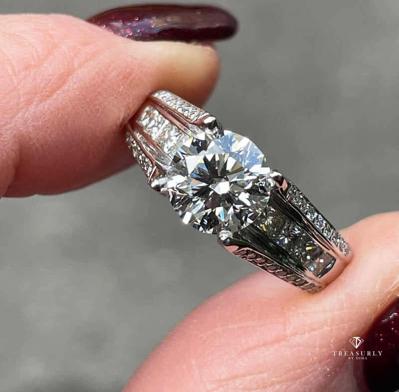 GIA 2.85ct H SI1 Round Cut Diamond Engagement Wedding Platinum Estate Ring