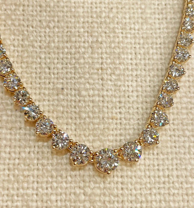 9.12ct Estate Vintage Graduated Round Diamond Tennis Necklace in 14k Yellow Gold