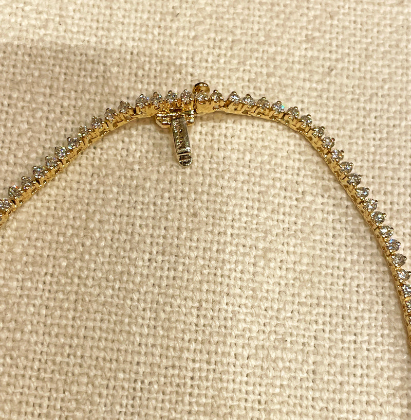 9.12ct Estate Vintage Graduated Round Diamond Tennis Necklace in 14k Yellow Gold