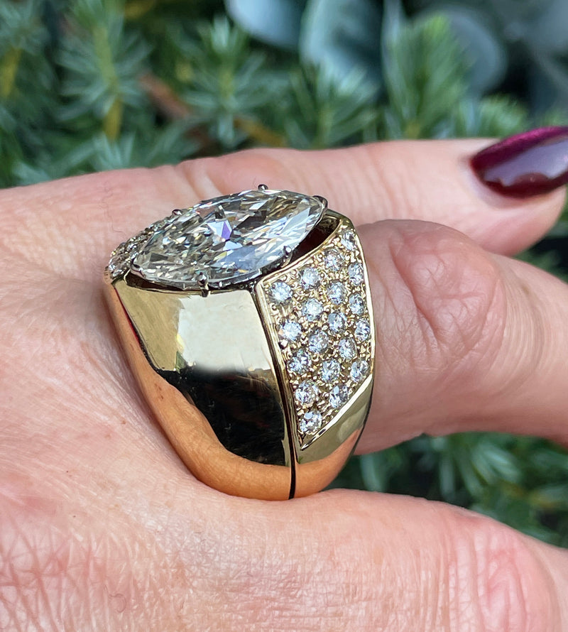 Vintage GIA 5.95ctw Marquise Diamond Engagement Platinum Ring with Gold Diamond Jacket