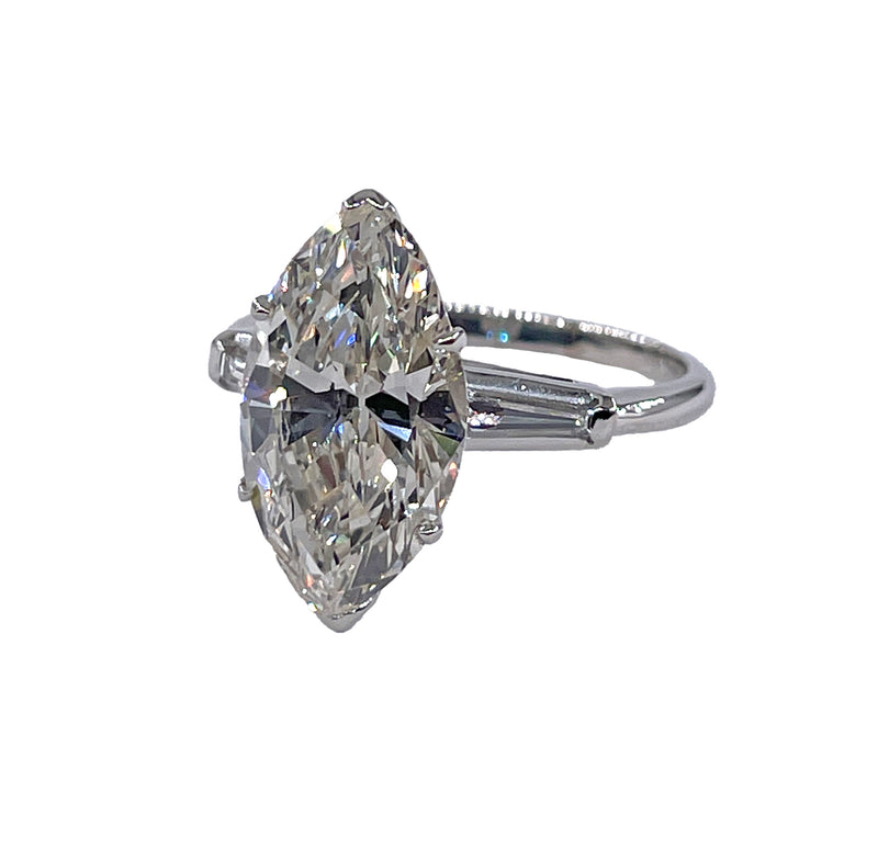 Vintage GIA 5.95ctw Marquise Diamond Engagement Platinum Ring with Gold Diamond Jacket