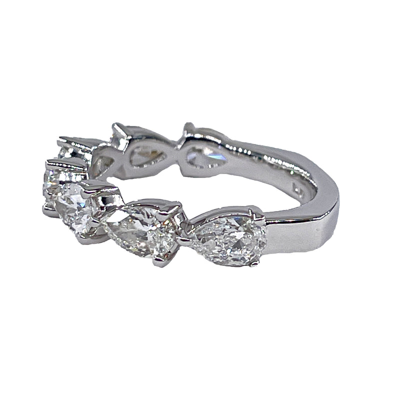 East-West 7-Stone 2.10ctw Pear Shaped Diamond Vintage WEDDING ANNIVERSARY Platinum Band Ring