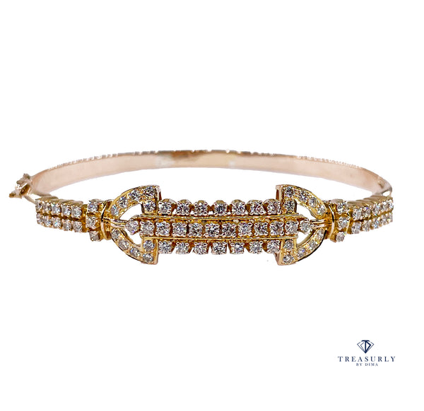 Vintage Late Art Deco 1.50ctw Diamond Bangle Hinged 18K Gold Bracelet