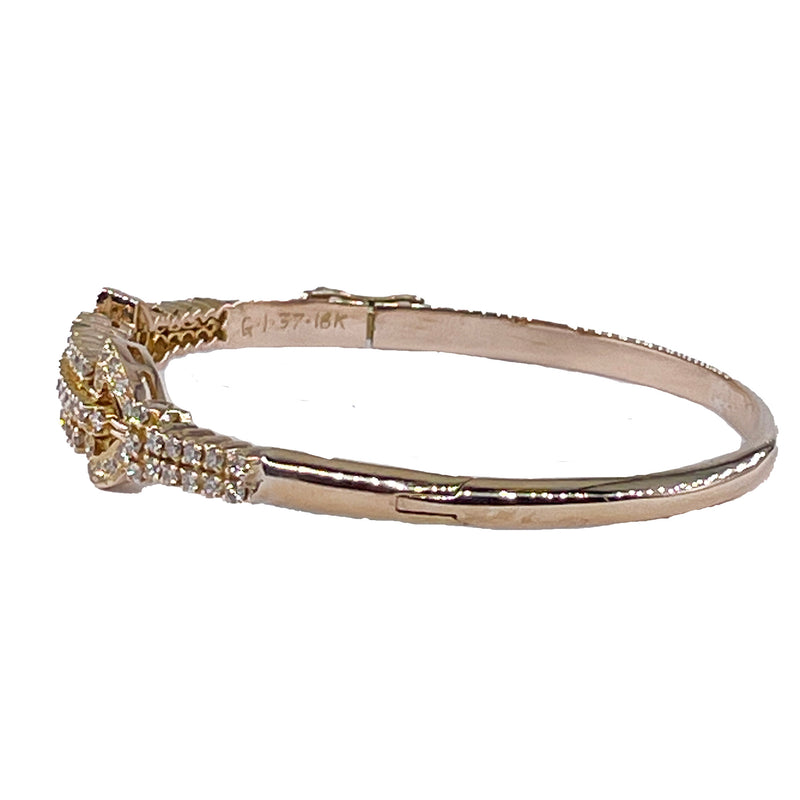 Vintage Late Art Deco 1.50ctw Diamond Bangle Hinged 18K Gold Bracelet