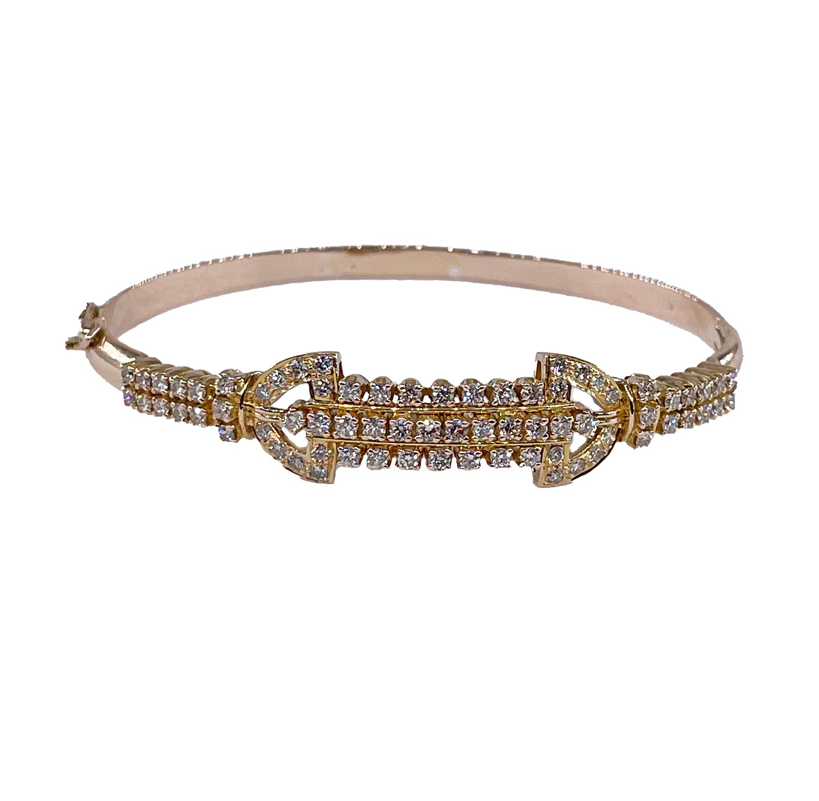 Vintage Late Art Deco 1.50ctw Diamond Bangle Hinged 18K Gold