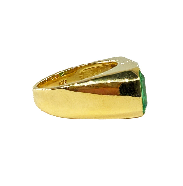 Vintage GIA 4.20ctw Natural Colombian Green Emerald Diamond 18k Yellow Gold Ring, Unisex