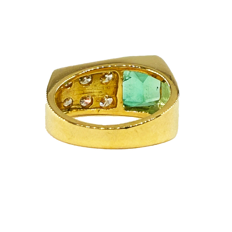 Vintage GIA 4.20ctw Natural Colombian Green Emerald Diamond 18k Yellow Gold Ring, Unisex