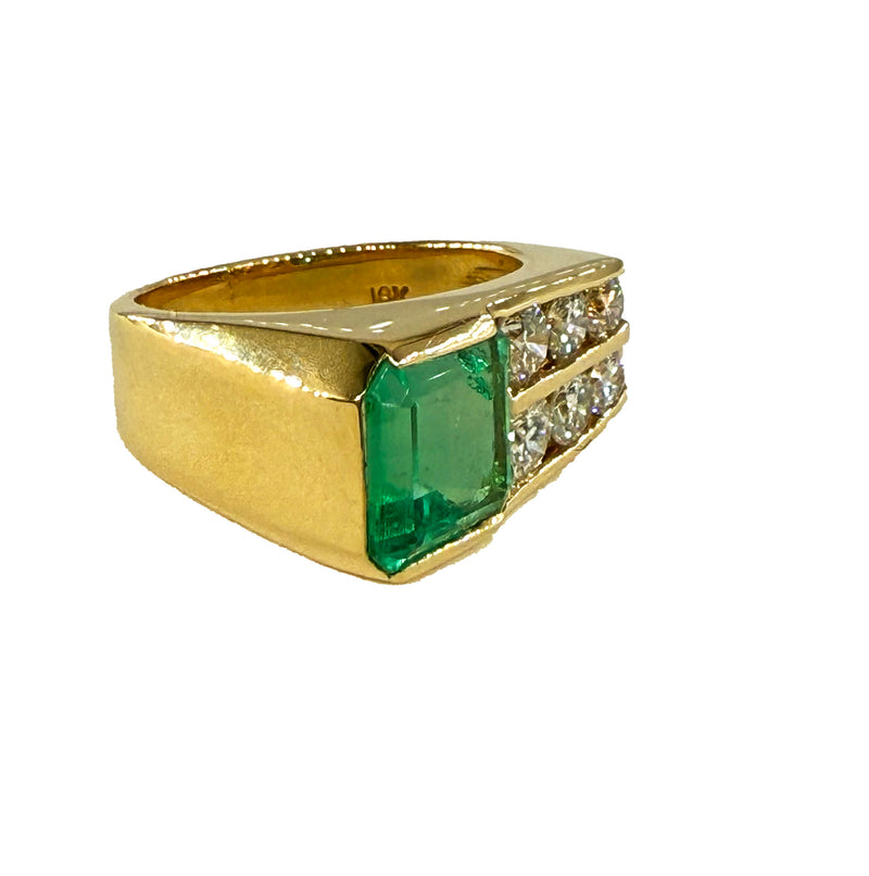 Vintage GIA 4.20ctw Natural Colombian Green Emerald Diamond 18k Yellow Gold Ring, Unisex