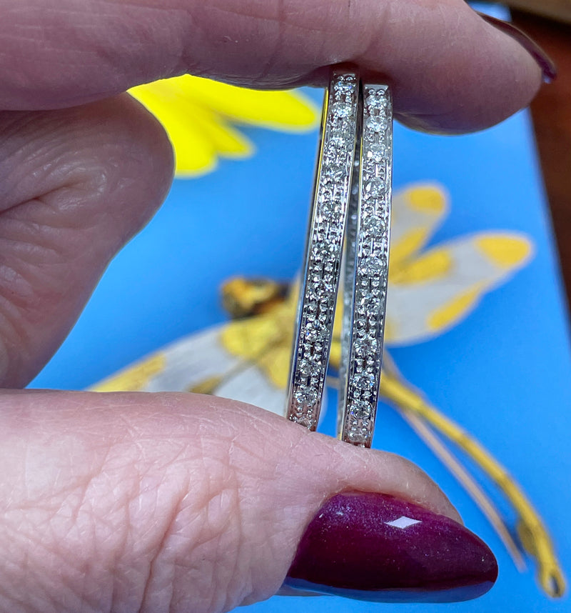 Oval Sonia B. Bitton 1.1ctw Diamond Inside Out 14k White Gold Hoop Estate Earrings