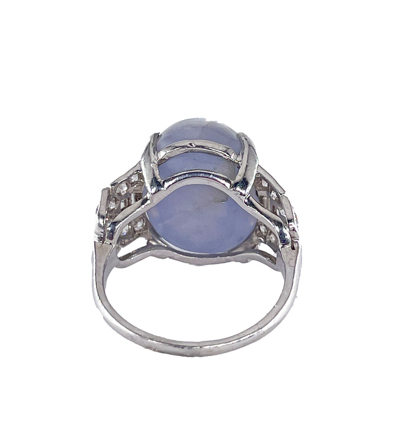 Art Deco GIA 26.5ct Natural No-Heat Star Blue Sapphire Platinum Diamond Ring