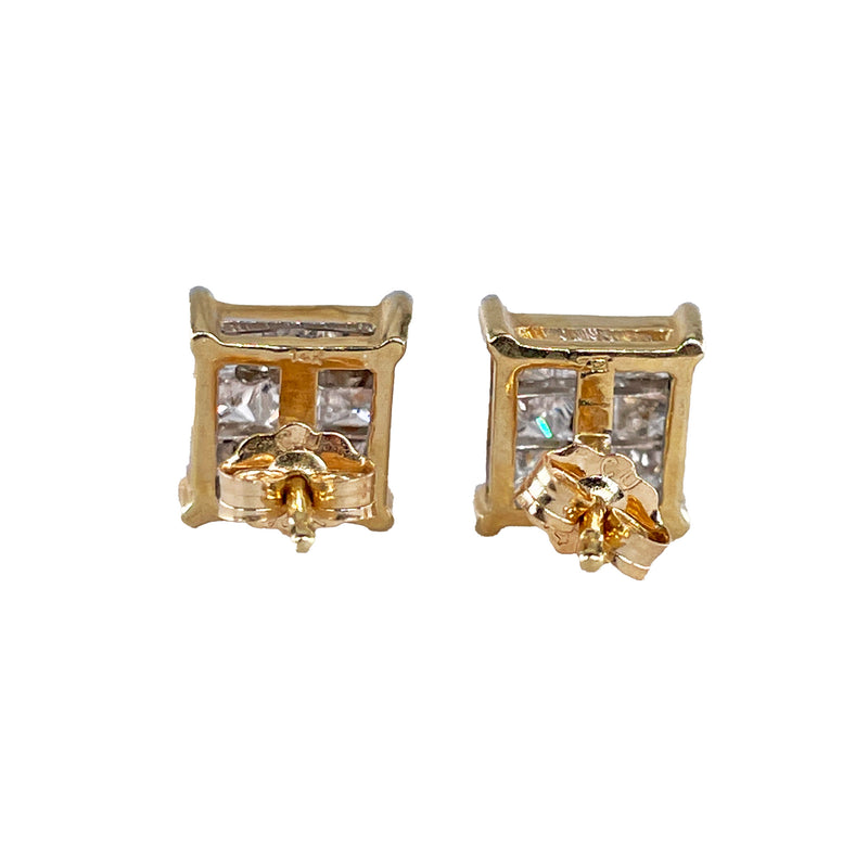 Unisex Invisible Set 1.50ctw Princess Cut Diamond Vintage Stud-Earrings 14k Gold