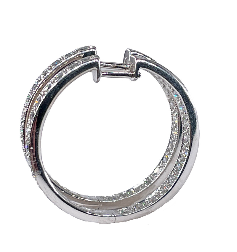 Inside Out Estate Round Pave 3.0ctw Diamond 14k White Gold Hoop Earrings