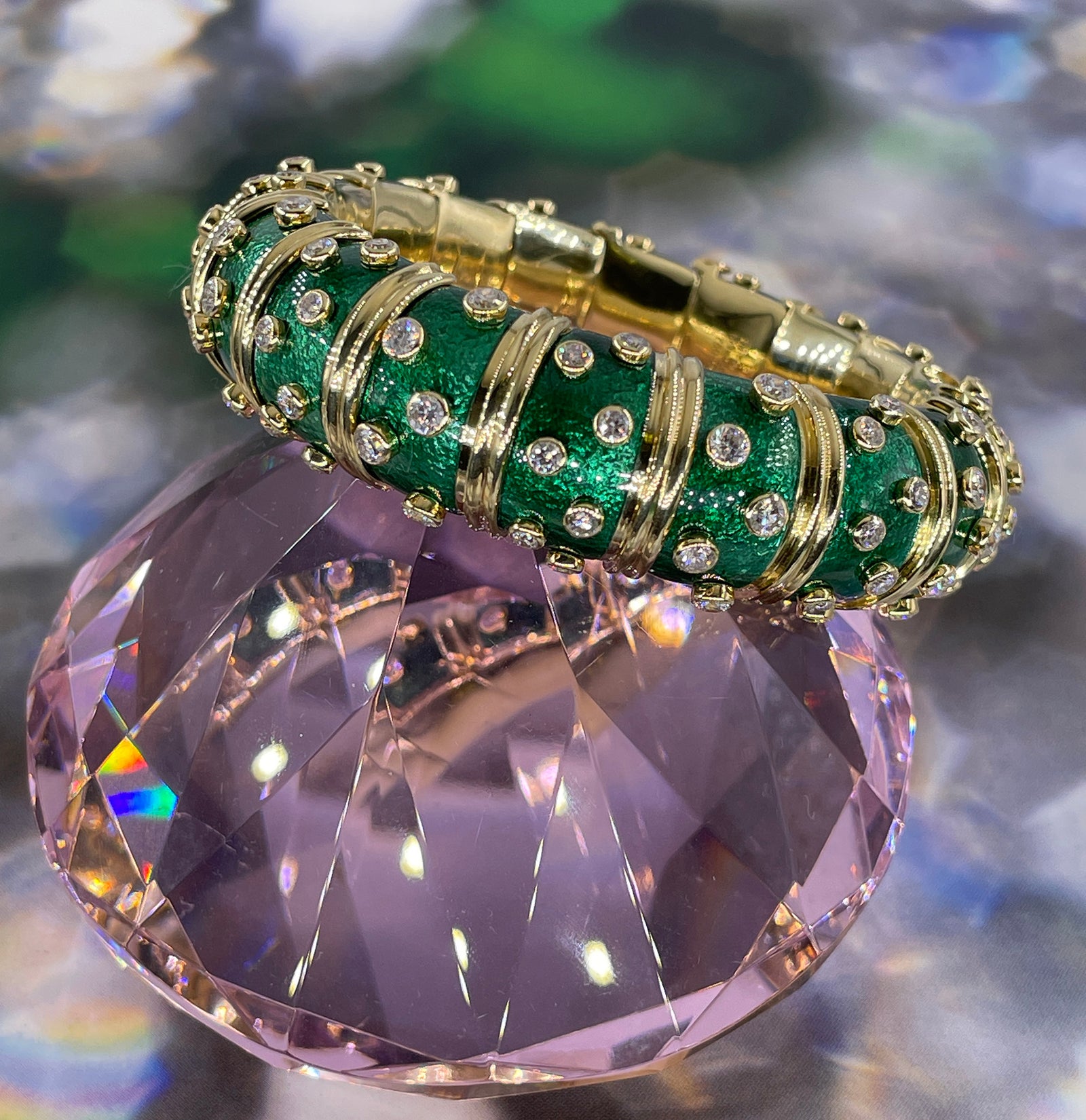 Tiffany & Co. Schlumberger Green Enamel Diamond Bangle Bracelet 