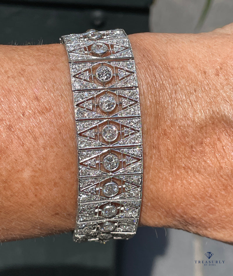 French Art Deco 17.05ct Old European Diamond Platinum Line Bracelet