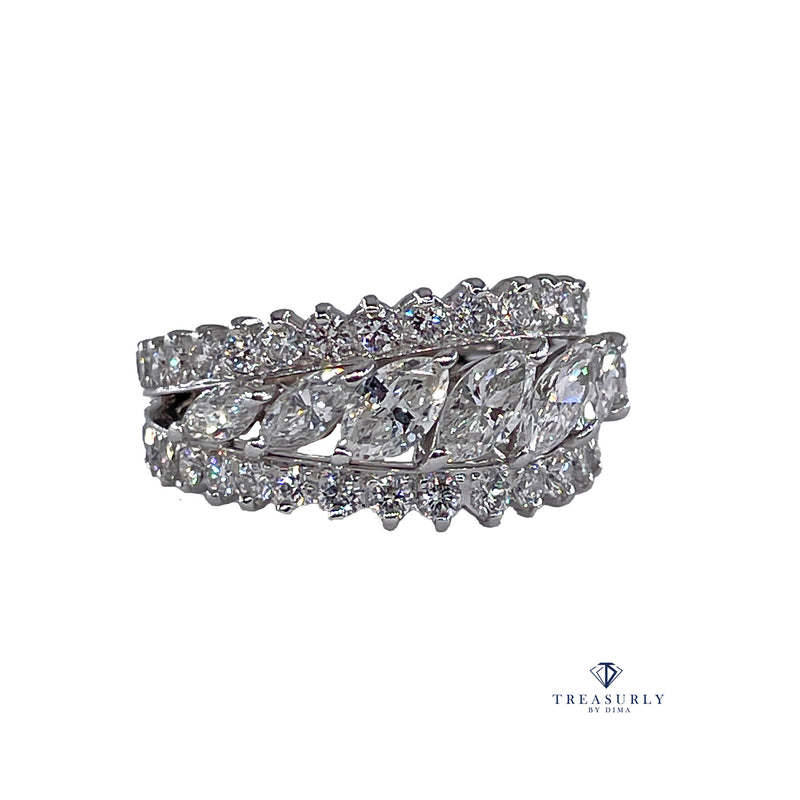 Mid-Century 6.89ctw Marquise Round Diamond Vintage Eternity Platinum Ring