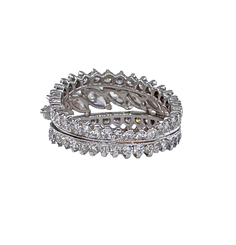 Mid-Century 6.89ctw Marquise Round Diamond Vintage Eternity Platinum Ring
