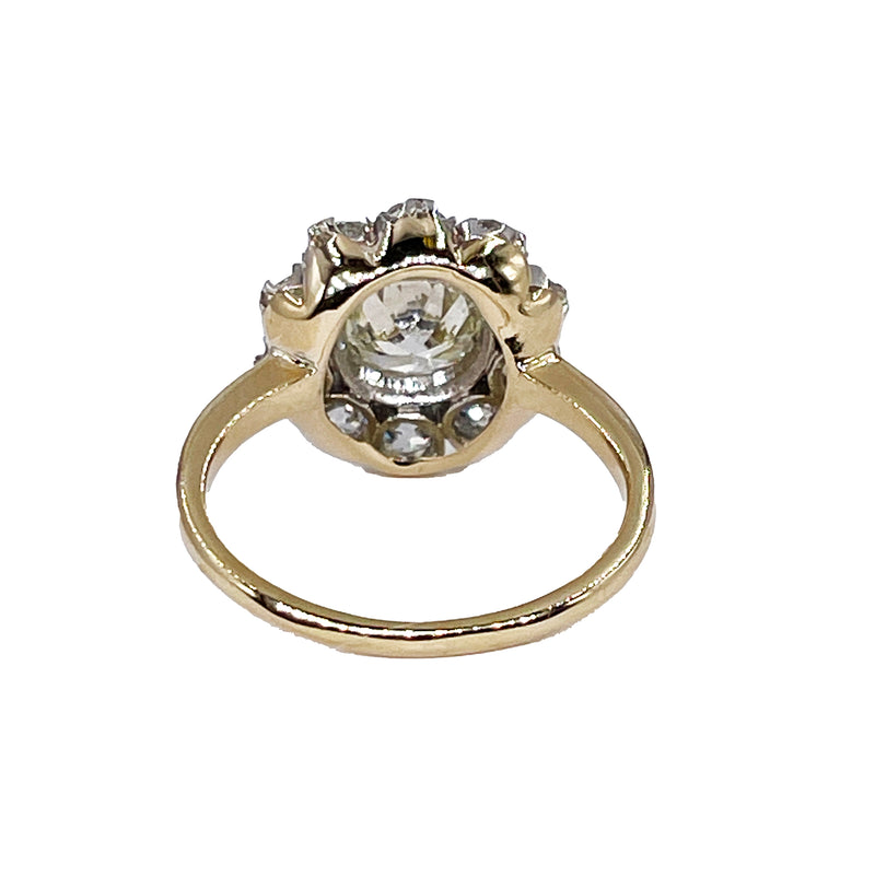 1900s GIA 2.58ctw Antique Edwardian OLD EUROPEAN Diamond Cocktail Cluster 18K Gold Platinum Ring