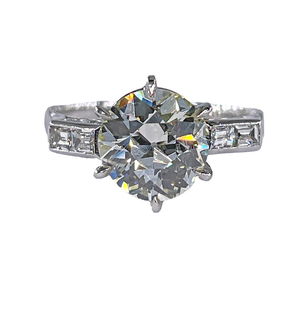 GIA Art Deco 3.24ctw Old European Diamond Engagement Antique Platinum Ring