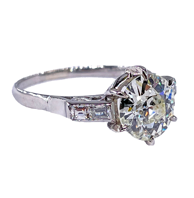 GIA Art Deco 3.24ctw Old European Diamond Engagement Antique Platinum Ring