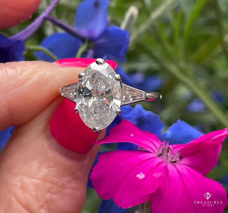 French Art Deco GIA 4.43ctw Oval Diamond Engagement Antique Vintage Platinum Ring
