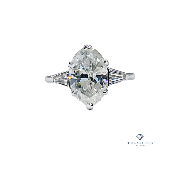 French Art Deco GIA 4.43ctw Oval Diamond Engagement Antique Vintage Platinum Ring