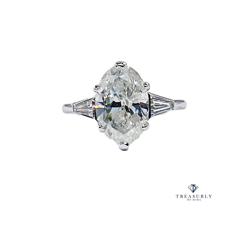 French Art Deco GIA 4.43ctw Oval Diamond Engagement Antique Vintage Platinum Ring