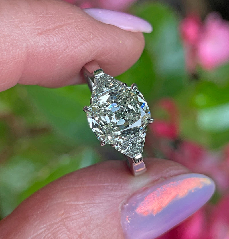 Vintage GIA 2.55ctw Antique Cushion Cut Diamond 3 Stone Engagement Platinum Ring