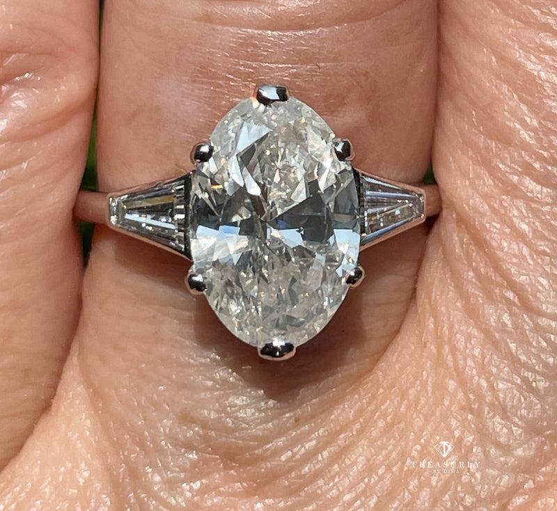 French Art Deco GIA 4.43ctw Oval Diamond Engagement Antique Vintage Platinum Ring
