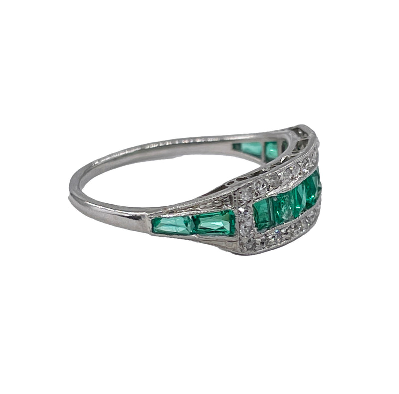 Art Deco 1.30ct Emerald & Diamond Wedding Engagement Anniversary Platinum Ring Band