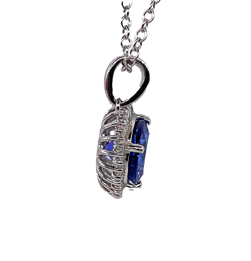 Rhapsody AAAA Round Tanzanite & E-F VS Baguettes Diamonds 3.20ctw Halo 950 Platinum Pendant
