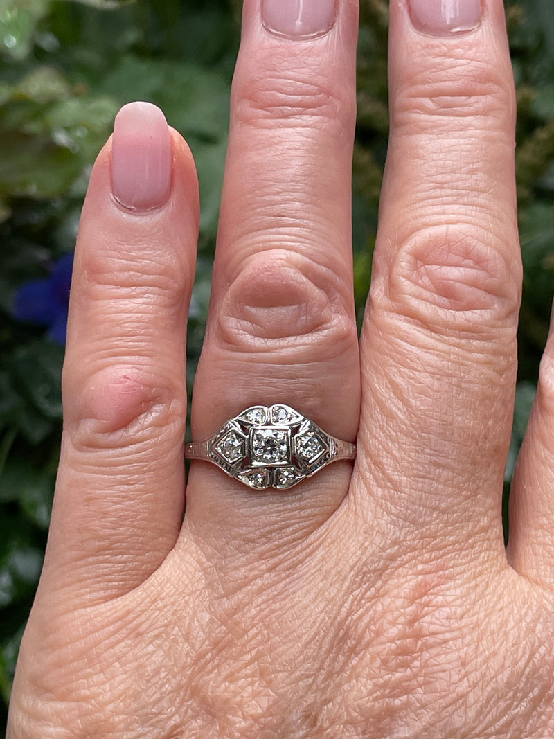 Art Deco Antique Vintage 0.85ct Old European Diamond Engagement Wedding Platinum Ring