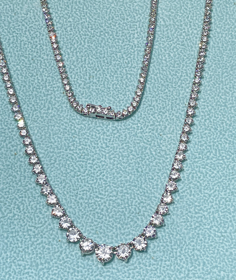 13.0ct Estate Graduated Round Diamond Riviera Tennis 14k White Gold Necklace