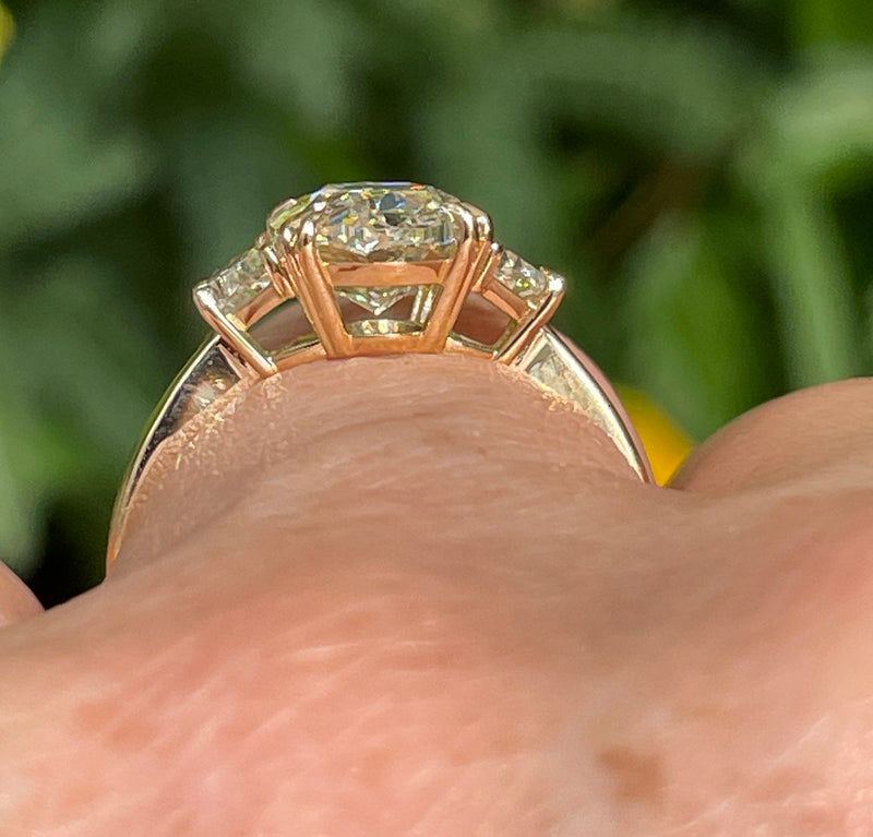 Stunning GIA 3.50ct Vintage OVAL DIAMOND Engagement Wedding Trilogy 18k Gold Ring