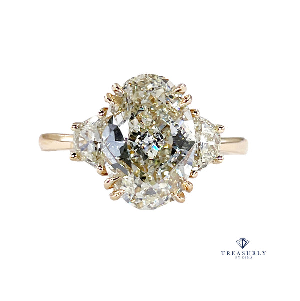 Stunning GIA 3.50ct Vintage OVAL DIAMOND Engagement Wedding Trilogy 18k Gold Ring