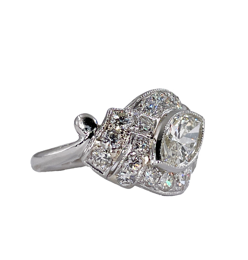 Exquisite Antique Art Deco 2.51ct Moval Marquise Cut Diamond PL Engagement Ring