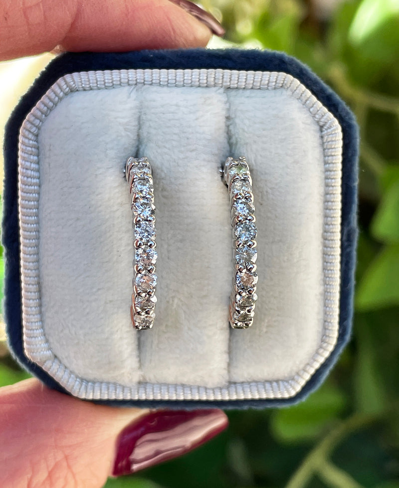 Round 1.10ctw Natural Diamonds 22mm Estate 14k White Gold Hoop Earrings