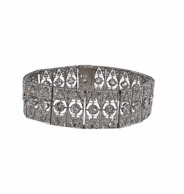 French Art Deco 17.05ct Old European Diamond Platinum Line Bracelet