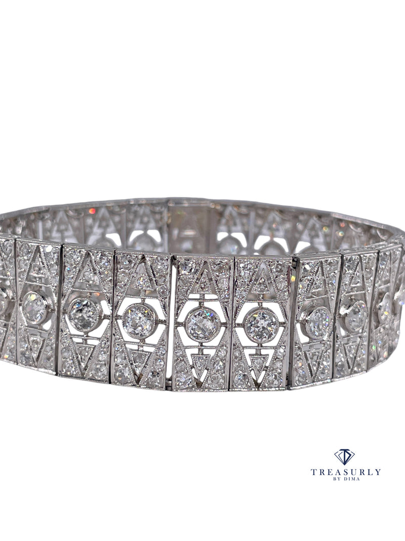 French Art Deco 17.05ct Old European Diamond Platinum Line Bracelet