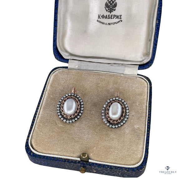 Antique 1870s 14k Rose Gold Pearls Drop Earrings by A. Tillander For Fabergé