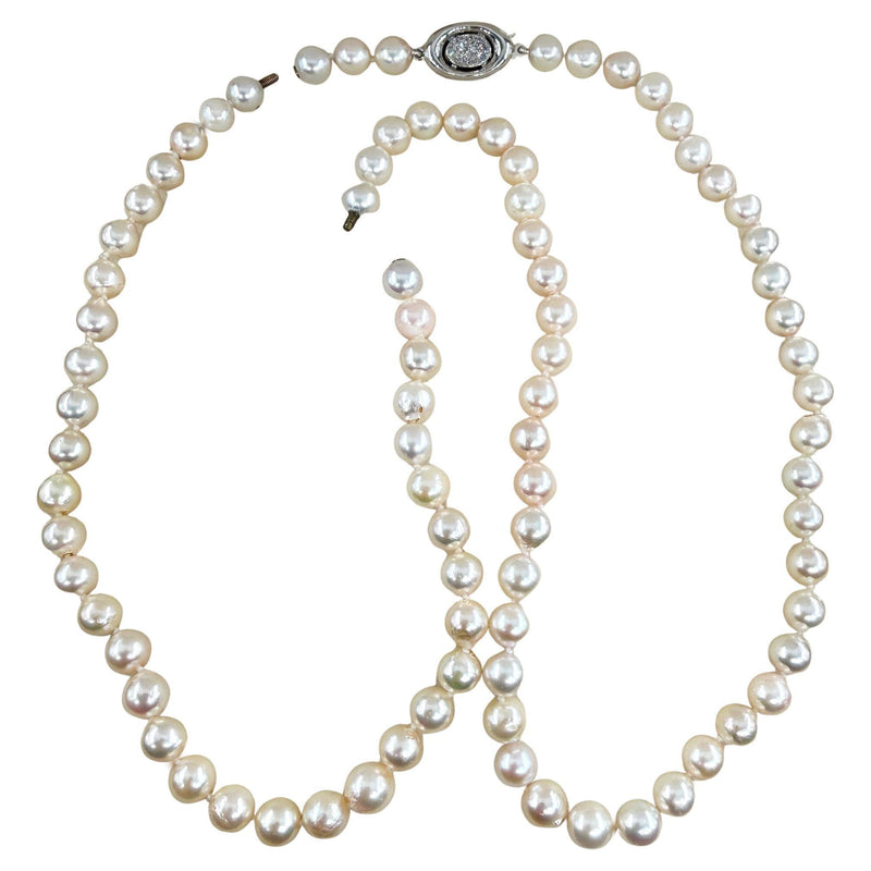 Long 26 3/4" Convertible Diamond Akoya Cultured Japanese 7mm PEARL 14K Gold Vintage NECKLACE
