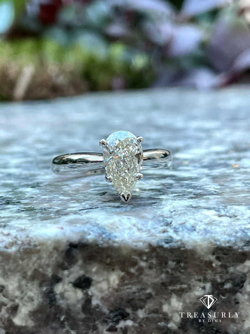 GIA 1.07ct Estate Pear Diamond Solitaire 14k White Gold Engagement Wedding Ring