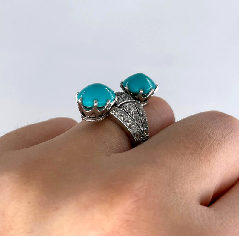 Art Deco GIA 6.64ctw Natural Untreated Turquoise Diamond Antique Vintage Platinum Ring