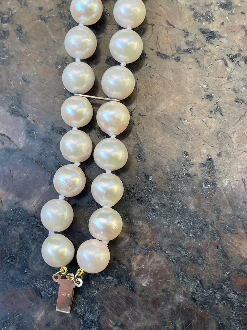 Classic Cultured Japanese Pearl White Double Strand Vintage Bracelet 14 YG