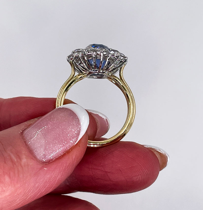 GIA "NO HEAT" 8.42ctw Ceylon Natural Cornflower Blue Sapphire Diamond Cluster Platinum 18K Vintage Ring